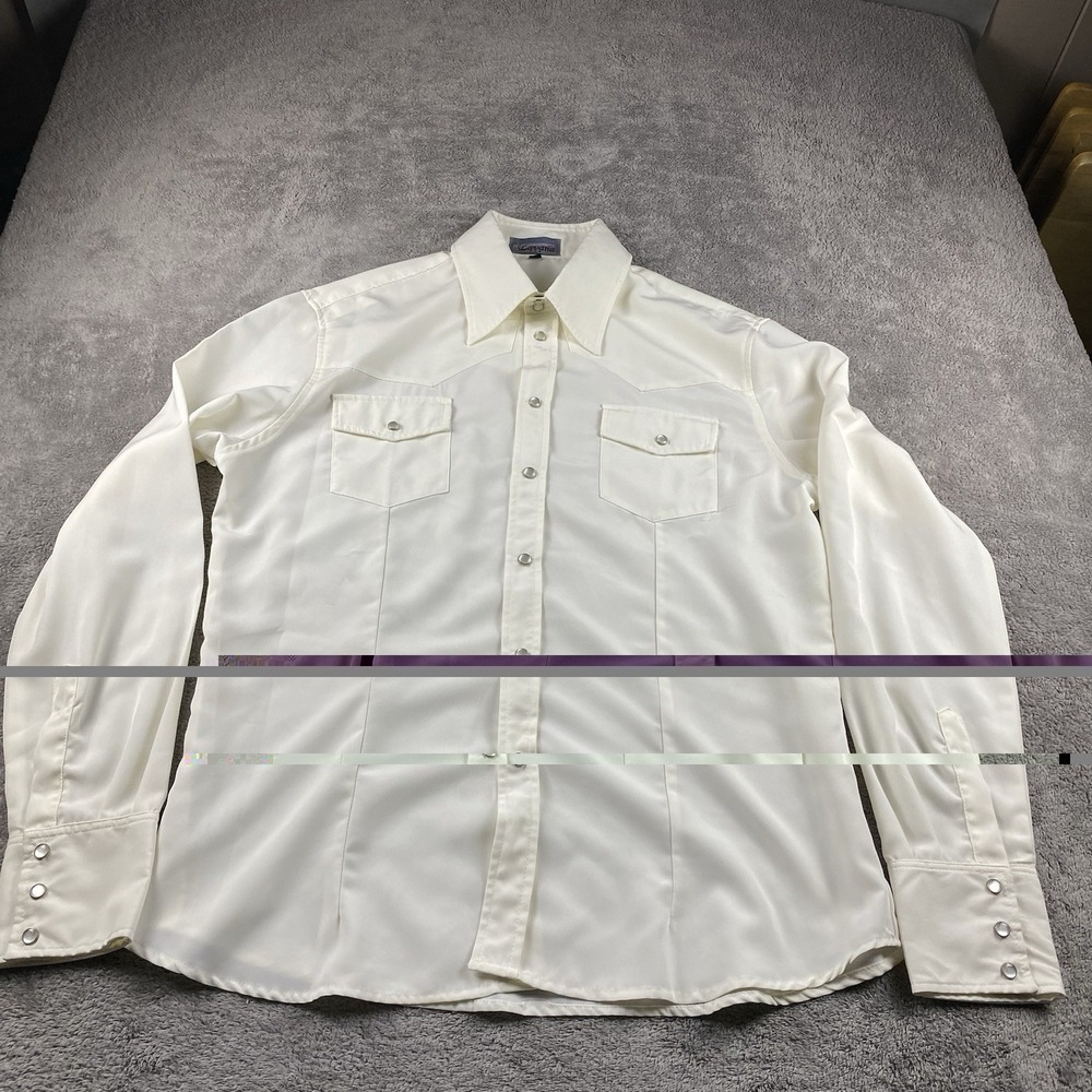 Lavana USA Dress Shirt Snap Buttons Mens XL Ivory Off White Long‎ Sleeve